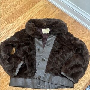 Real fur chocolate brown jacket with leather trim